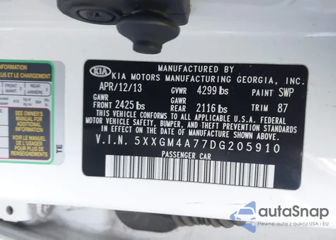 2013 Kia Optima Lx из США, поврежденный, VIN 5XXGM4A77DG205910